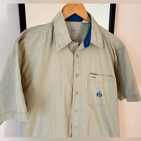 Vintage 90s Bugle Boy khaki cream tan button down short sleeve shirt earth tones - Picture 11 of 11